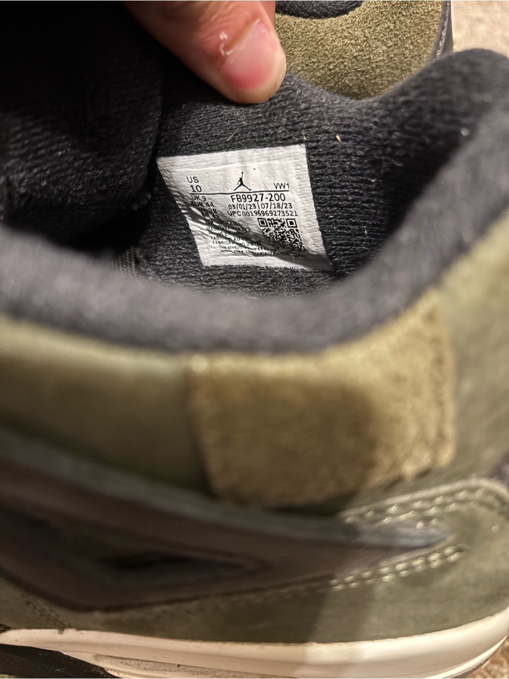 Jordan Olive Green and Black Suede Sneakers - Picture 4 of 6